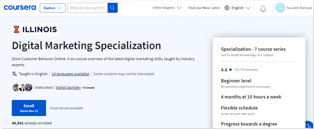 Best digital marketing course in 2024: Digital Marketing Specialization Course 