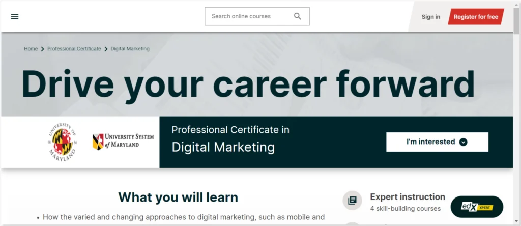 Digital Marketing Professional Certificate on edX: One of the best digital marketing courses for beginners