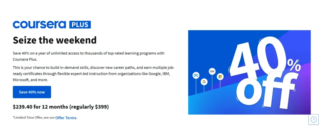Coursera Plus discount - 40% off - valid until February 23rd