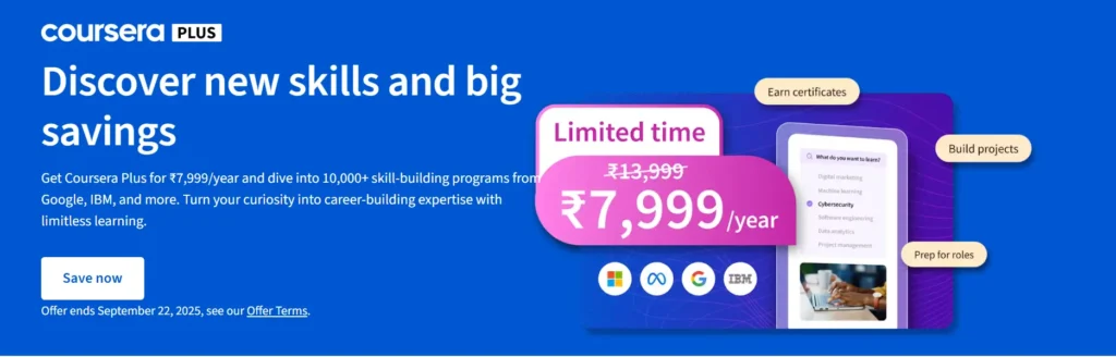 Coursera Plus India Exclusive - INR 7,999 per year ; August-September 2025 Deals