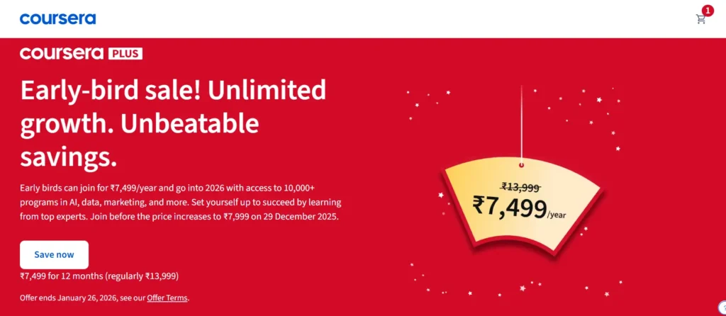 Coursera Plus for just INR 7,499 per year - India Exclusive Sale