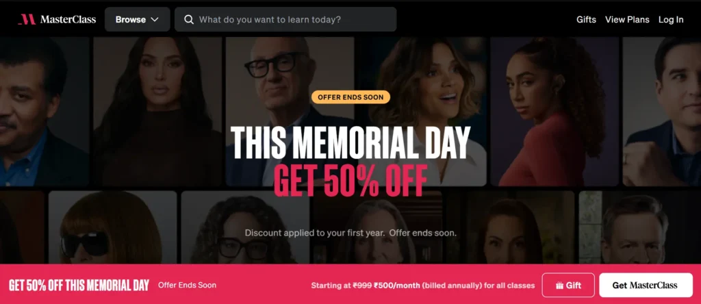 MasterClass Memorial Day 50% OFF sale in 2026